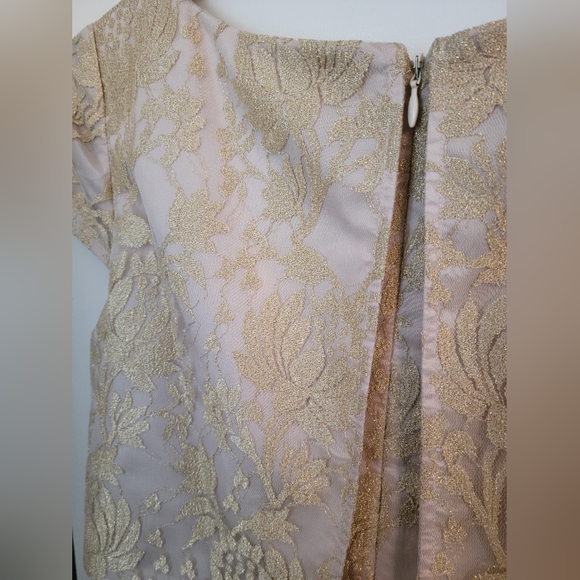 Adrianna Papell Floral Gold Lace Prom Maxi Dress - Picture 10 of 13
